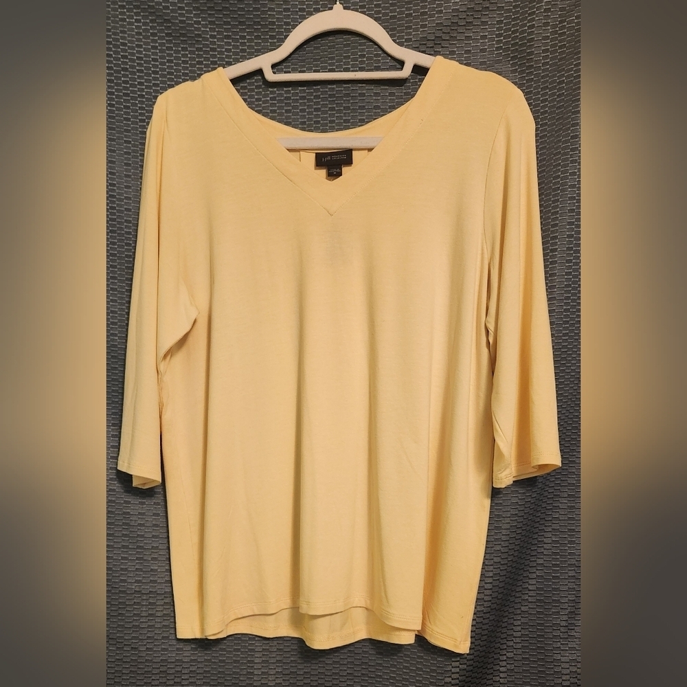 NWT J.Jill Lemon Zest Yellow 3/4 Sleeve Top 100% Cotton Sz M SAVE 15%!